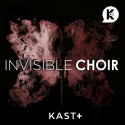 the invisible choir logo on top a red abtract image on a dark background